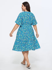 Supersoft Floral Print Lace Trim Midi Dress