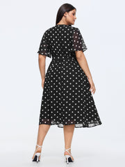 Polka Dots Print Pockets Midi Dress