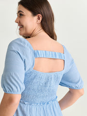 Shirred Open Back Ruffled Hem Midi Dress