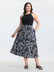 Floral Print Stretchy Waist Pockets Midi Dress
