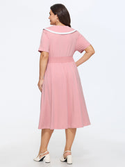 Color Contrast Sailor Collar Midi Dress