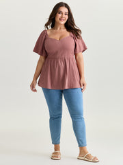 Cotton Stretchy Ruffled Sleeve Fit-And-Flare Blouse