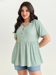 Supersoft Button Detail Plain Knit Top