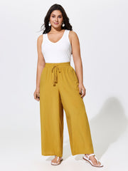 Drawstring Shirred Waist Plain Pants