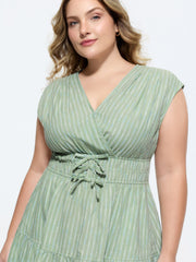 Striped Print Bow-Tie Waist Mini Dress
