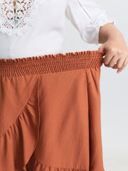 Shirred Waist Ruffled High Low Hem Midi Skirt