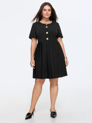 Gold Tone Button Front Slim-Fit Mini Dress