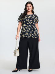 Chiffon Textured Floral Print Puff Sleeve Blouse