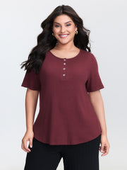 Button Placket Stretchy T-Shirt