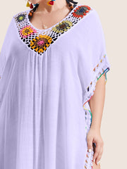 Colored Crochet Slit Hem Swim Cover Up