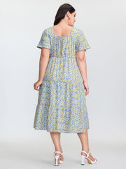 Floral Print Sweetheart Neckline Midi Dress