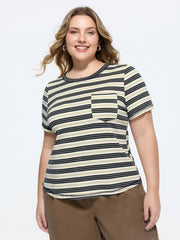 Stretchy Striped Print Round Neck T-Shirt