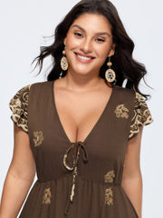 Floral Embroidered Neck-Tie Mini Dress