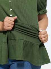 Stretchy Tiered Button Detail Knit Top