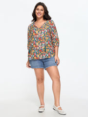 Supersoft Floral Print Tassel Neckline Blouse