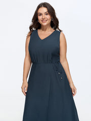Sleeveless Side-Tie Plain Midi Dress