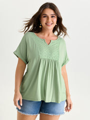 Textured Cut Out V-Neck T-Shirt