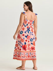Floral Print Flutter Sleeve Contrast Maxi Dress
