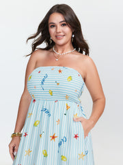 Playful Striped Print Shirred Maxi Dress