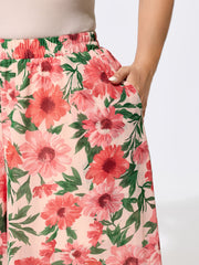 Floral Print Color Contrast Pants