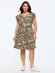 Camouflage Print Cap Sleeve Mini Dress