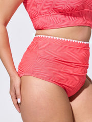 Textured Embroidered High Waisted Swim Bottoms