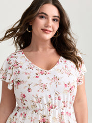 Cute Floral Print Stretchy Knit Top