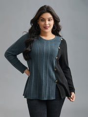Pit Strip Contrast Button Detail T-Shirt