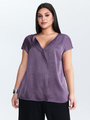 Plain Collar Neckline Flowy Blouse