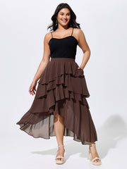 Ruffled Tiered Flowy Asymmetrical Maxi Skirt