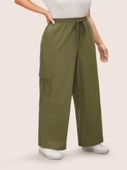 Linen Blend Wide Leg Cargo Pants
