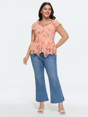 Floral Print Sweetheart Neckline Layered Blouse
