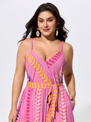 Colorful Geometric Print Open Back Maxi Dress