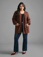 Plain Textured Pocket Drop Shoulder Cardigan