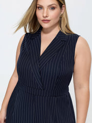 Striped Print Collared Sleeveless Jumpsuit