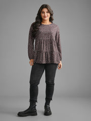 Leopard Print Ruffle Layered Hem Jersey Top