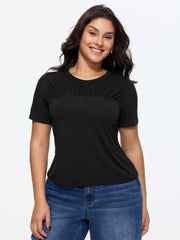 Supersoft Pleated Round Neckline Fitted T-Shirt