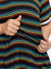 Stretchy Colorful Striped Print T-Shirt
