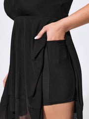 Sheer Handkerchief Hem Cut-Out Back Swim Dress