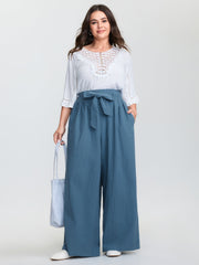 Pure Cotton Shirred Wide-Waistband Pants
