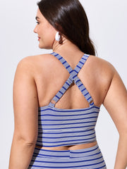 Striped Print Knotted Front Swim Top