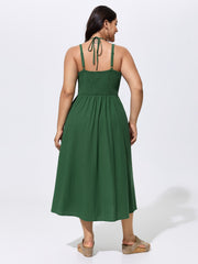 Cotton Embroidered V-Neckline Midi Dress
