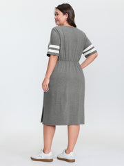 Supersoft Sporty Print Striped Sleeve Midi Dress