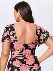 Floral Print Backless Swim Top
