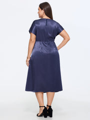 Sleek Satin Draped Waist Midi Dress