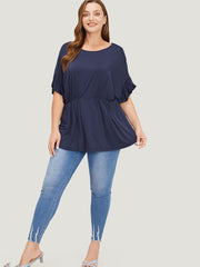 Plain Gathered Batwing Sleeve Ruffle T-shirt