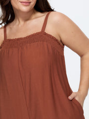 Supersoft Shirred Sleeveless Plain Wide-Leg Jumpsuit