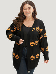 Halloween Pumpkin Graphic Open Front Cardigan
