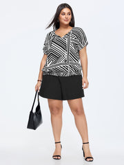 Geometric Print Neck-Tie Blouse