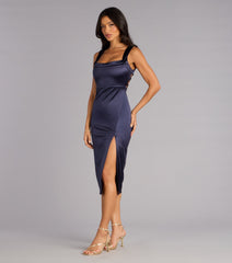 Emelia Satin High Slit Midi Dress
